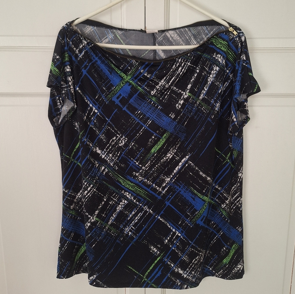 ING zipper neckline cap sleeve top -  vintage